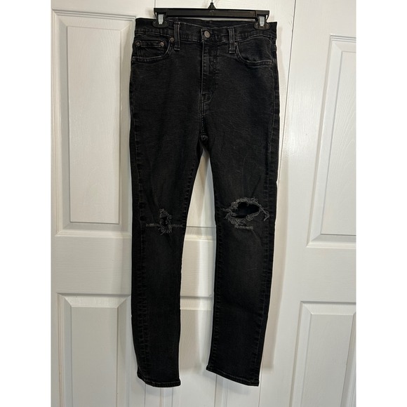 Levis Premium 510 Skinny Fit Distressed Black Jeans Mens 32x32 Ripped Knee Denim - Picture 1 of 5
